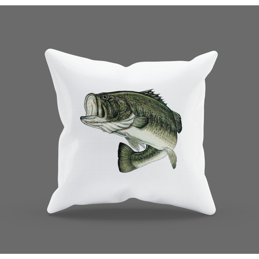 Bass Fish Throw Pillow Cover fits 18X18 Inch Pillow Jumping Fish Fishing Gift